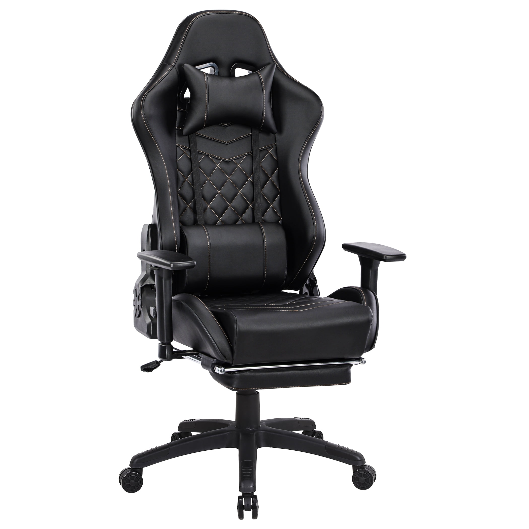 JONPONY Massage Gaming Chair with Footrest and 350LBS Metal Base,Thickened Seat  Cushion,2D Adjustable Armrest, Big and Tall Ergonomic Office Computer Chair,Black  