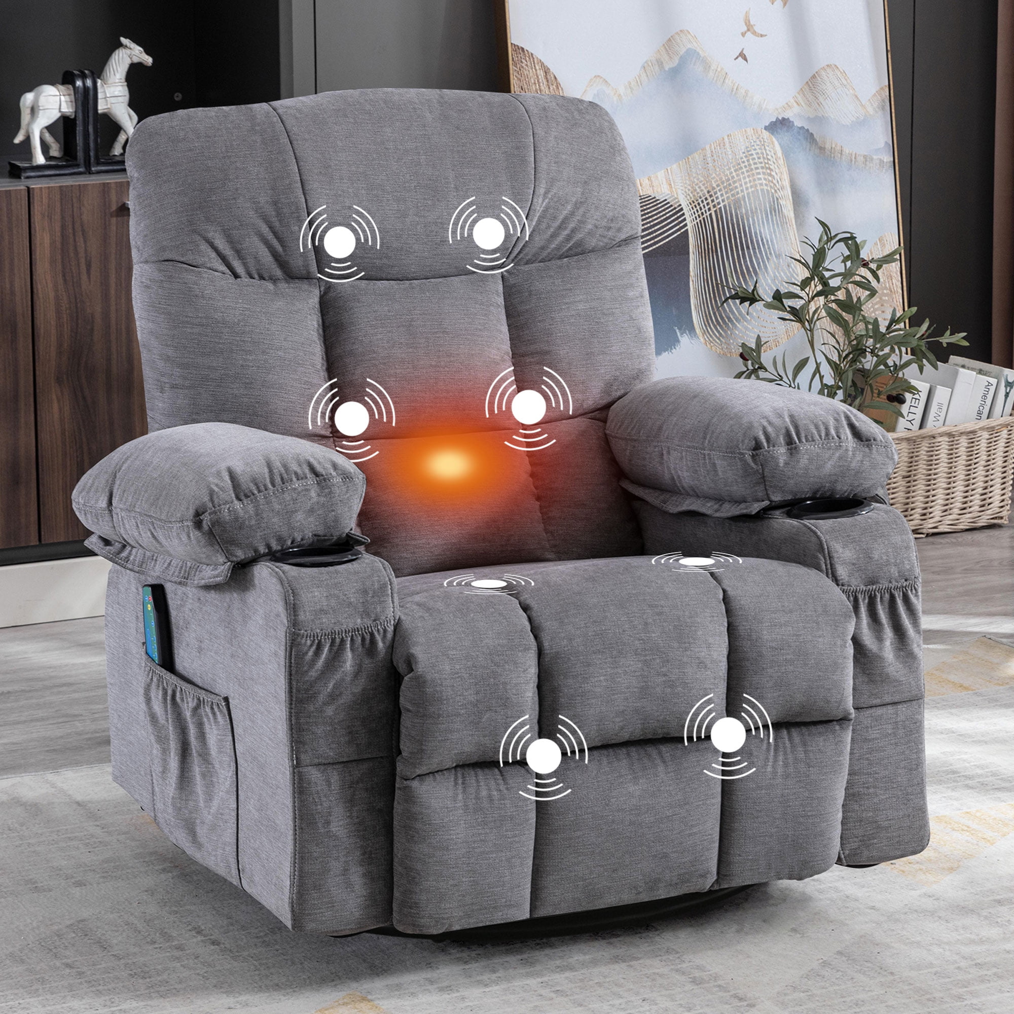JONPONY Massage Rocker Recliner Chair Stainless steel Grey