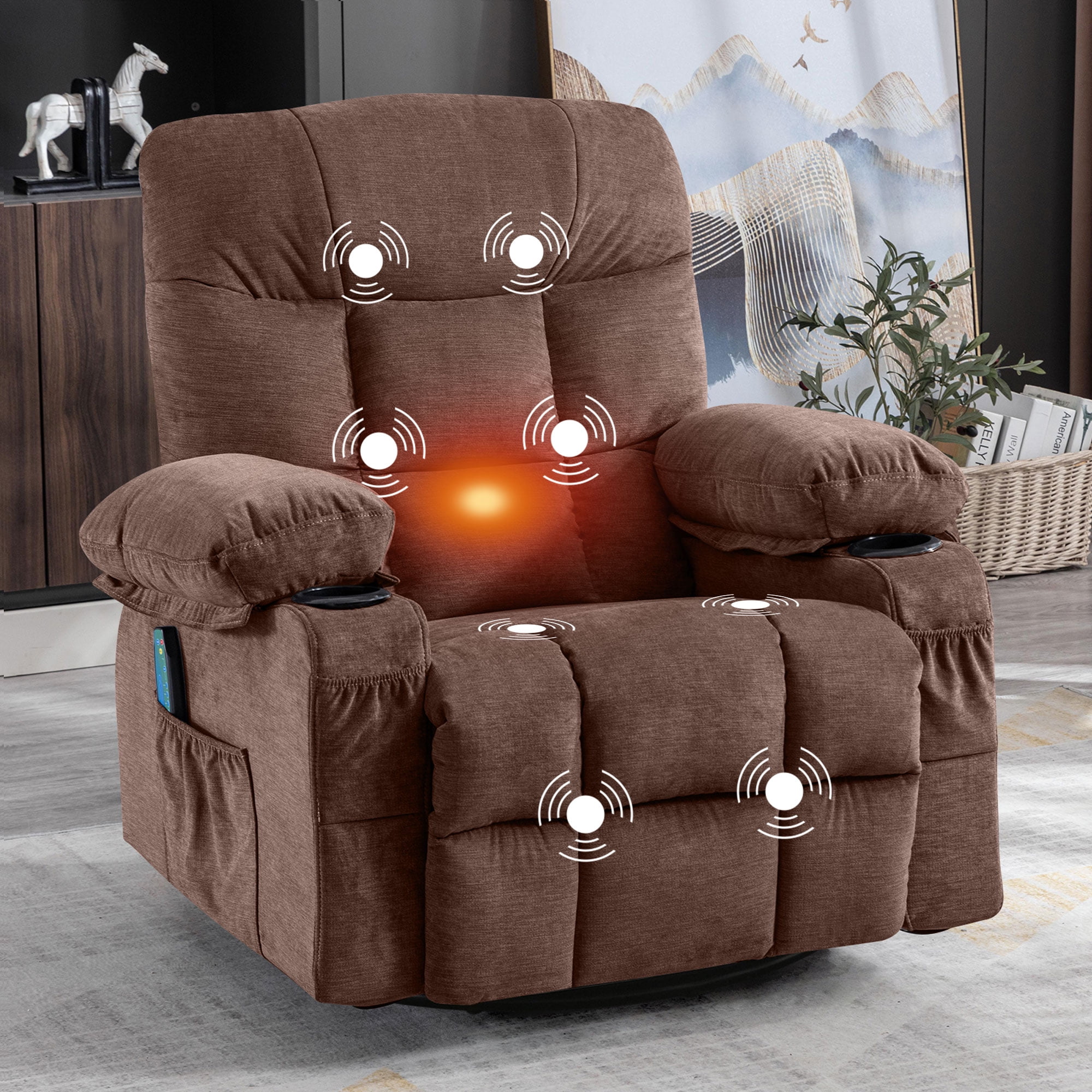 JONPONY Massage Vibrating Recliner with Heat, Rocking Function, Side