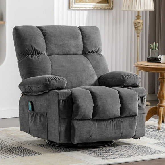 JONPONY Massage Rocker Recliner Chair with Vibration Massage and Heat Ergonomic Lounge Chair for Living Room with Rocking Function and Side Pocket, 2 Cup Holders, USB Charge Port,Grey