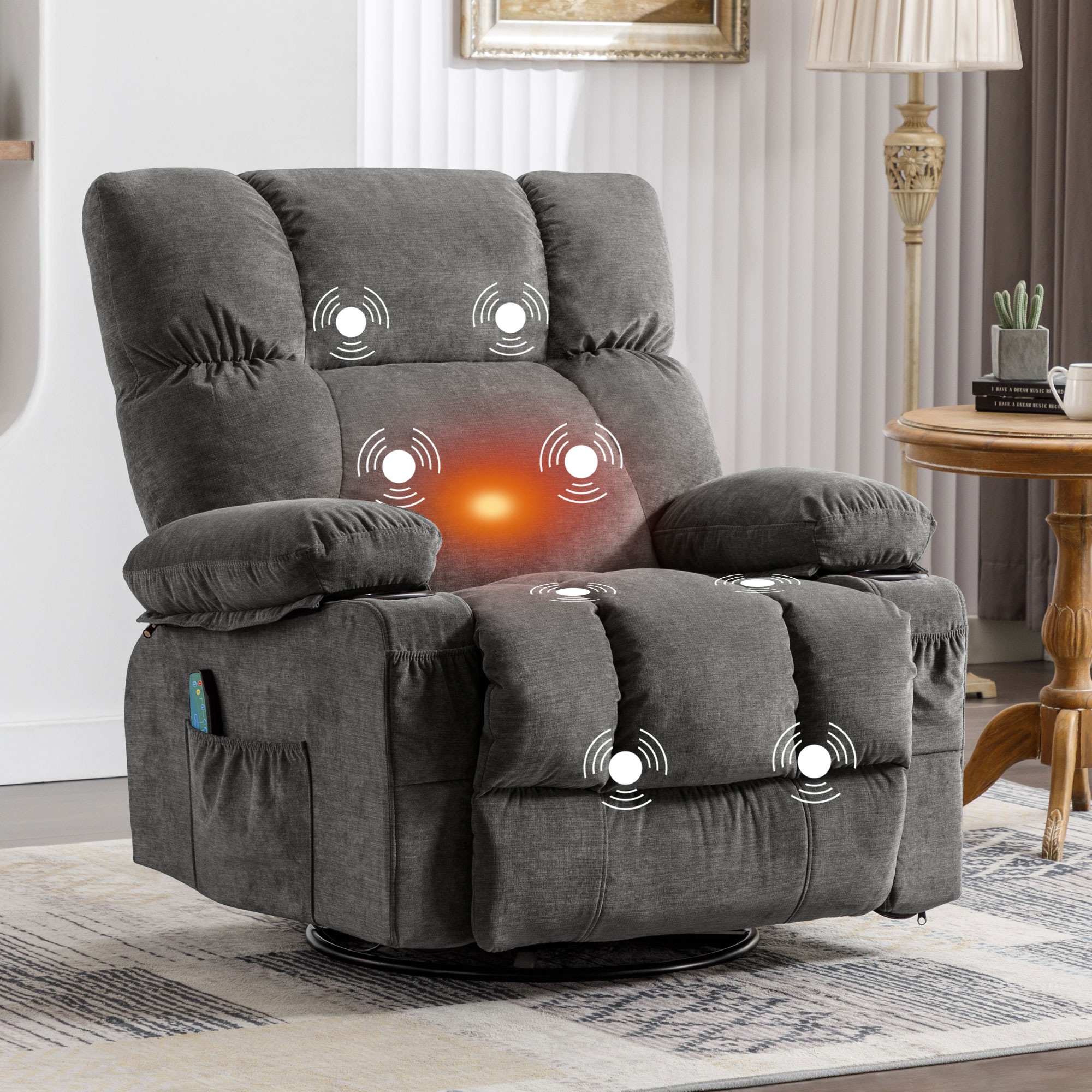 MEETWARM Massage Swivel Rocker Recliner with Heat and Vibration, Manual ...