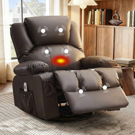 JONPONY Massage Rocker Recliner Chair with Vibration Massage and Heat Ergonomic Lounge Chair for Living Room with Rocking Function and Side Pocket, 2 Cup Holders, USB Charge Port,Brown