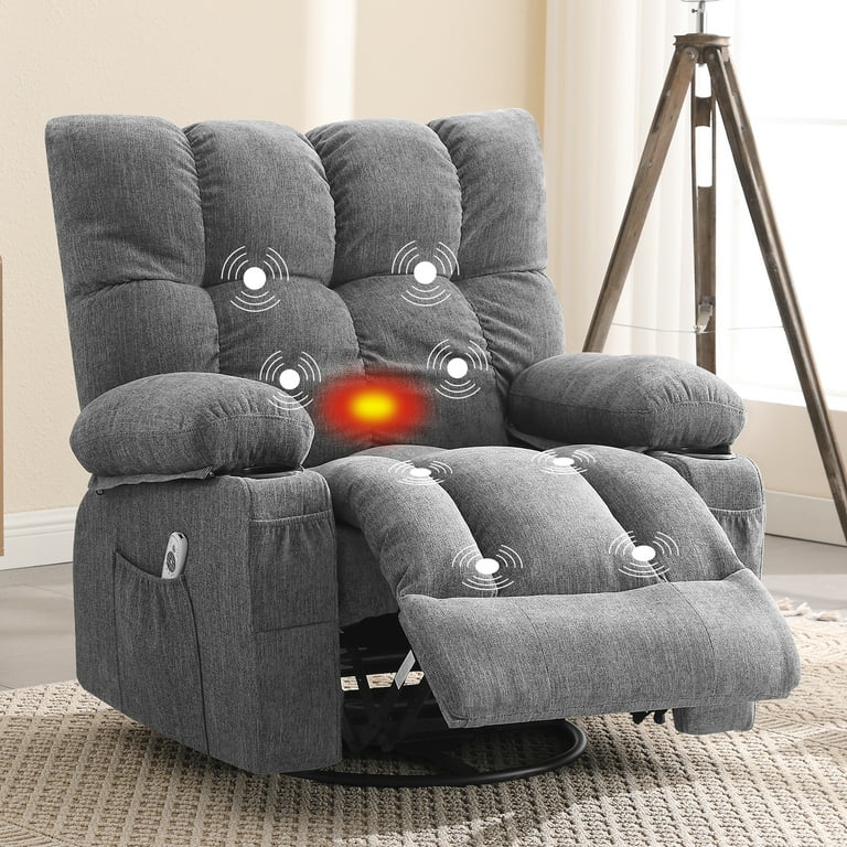 JONPONY Massage Rocker Recliner, Heated Textile Chair with