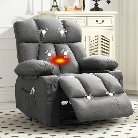 JONPONY Massage Rocker Recliner Chair with Vibration Massage and Heat Ergonomic Lounge Chair for Living Room with Rocking Function and Side Pocket, 2 Cup Holders, USB Charge Port,Grey