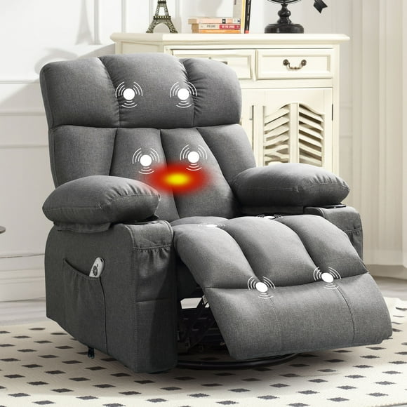 JONPONY Massage Rocker Recliner Chair with Vibration Massage and Heat Ergonomic Lounge Chair for Living Room with Rocking Function and Side Pocket, 2 Cup Holders, USB Charge Port,Grey