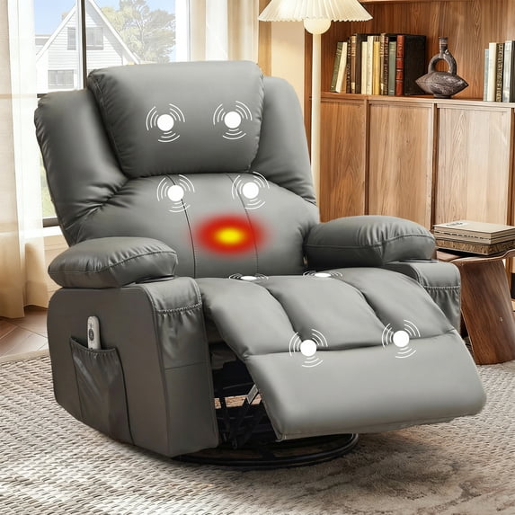 JONPONY Massage Rocker Recliner Chair with Vibration Massage and Heat Ergonomic Lounge Chair for Living Room with Rocking Function and Side Pocket, 2 Cup Holders, USB Charge Port,Grey