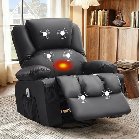 JONPONY Massage Rocker Recliner Chair with Vibration Massage and Heat Ergonomic Lounge Chair for Living Room with Rocking Function and Side Pocket, 2 Cup Holders, USB Charge Port,Black