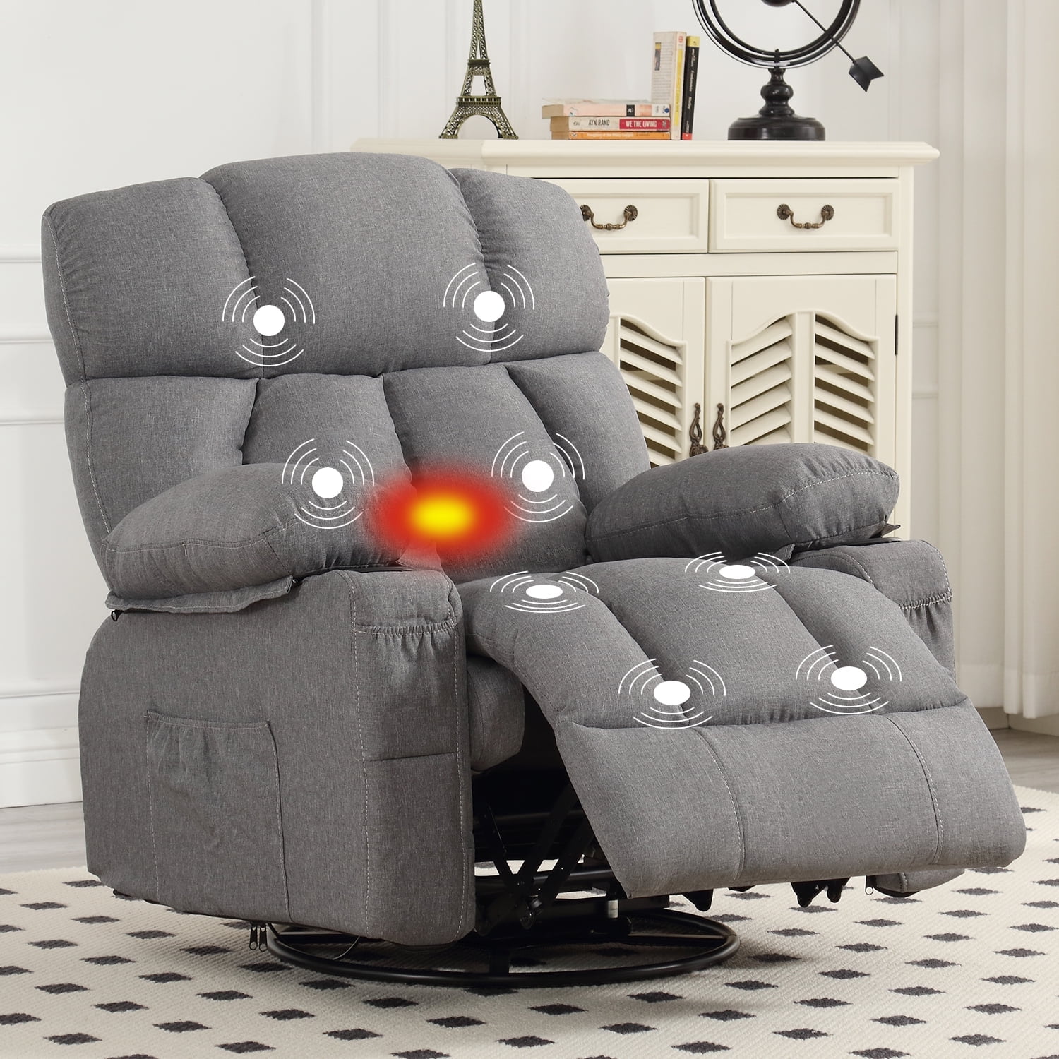 JONPONY Massage Rocker Recliner Chair with Vibration Massage and Heat Ergonomic Lounge Chair for Liv(图1)