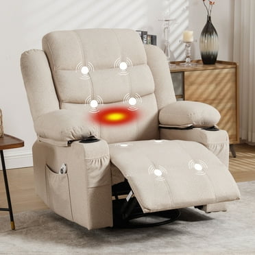 JONPONY Massage Rocker Recliner Chair with Vibration Massage and Heat for Living Room Swivel Recliner Chair with Rocking Function and 2 Cup Holders, Side Pocket, USB Charge Port,Beige
