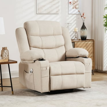 JONPONY Massage Swivel Rocker Recliner Chair Heat Ergonomic Lounge Chair for Living Room,with USB Port,Cup Holders,Beige