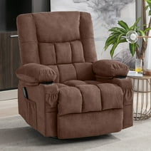 JONPONY Massage Swivel Rocker Recliner Chair with Vibration Massage and Heat Ergonomic Lounge Chair for Living Room with Rocking Function and Side Pocket, 2 Cup Holders, USB Charge Port,Brown