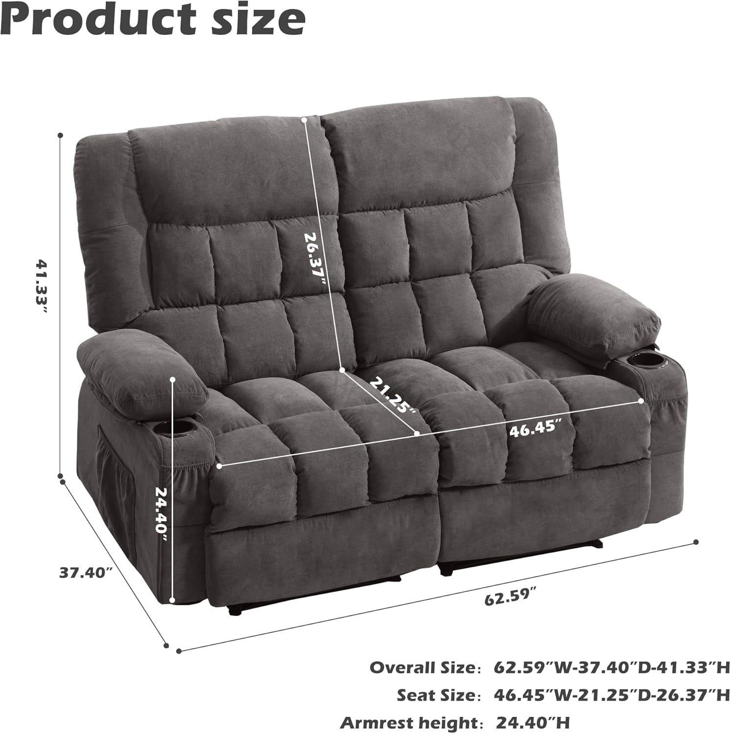 JONPONY Massage Swivel Rocker Recliner Chair Vibration Heat Ergonomic Lounge Living Room Rocking Function Side Pocket 2 Cup Holders USB Charge Port B