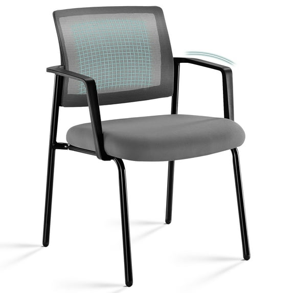 JONPONY Mesh Back Stacking Chairs with Armrests, Ergonomic Upholstered Fabric and Sturdy Metal Frame, Ideal for Office, Reception, Gray, 1 pack