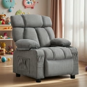 JONPONY Kids Recliner Chair,Push Back Toddler Recliner with Cup Holders & Side Pockets,Adjustable Footrest & Headrest Kids Sofa for Boys Girls 3+ Age Group, Grey