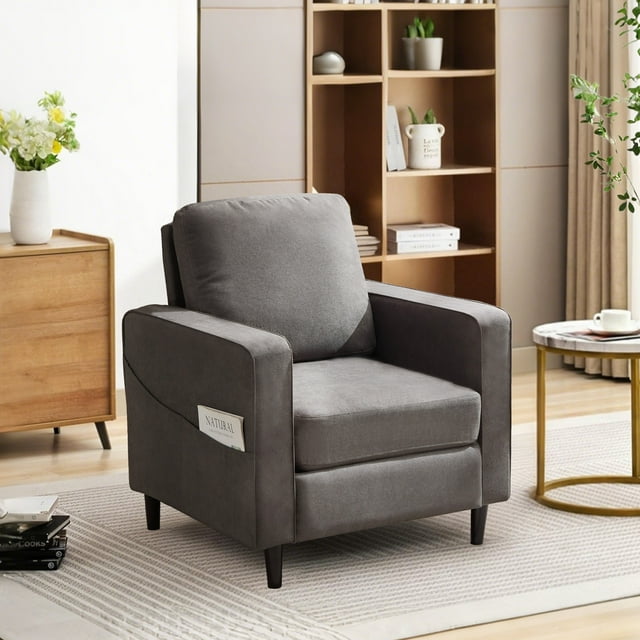 Mid-Century Modern Accent Chair - Oversized Upholstered Armchair For Living Room Or Bedroom (Caramel, 1 Pack)