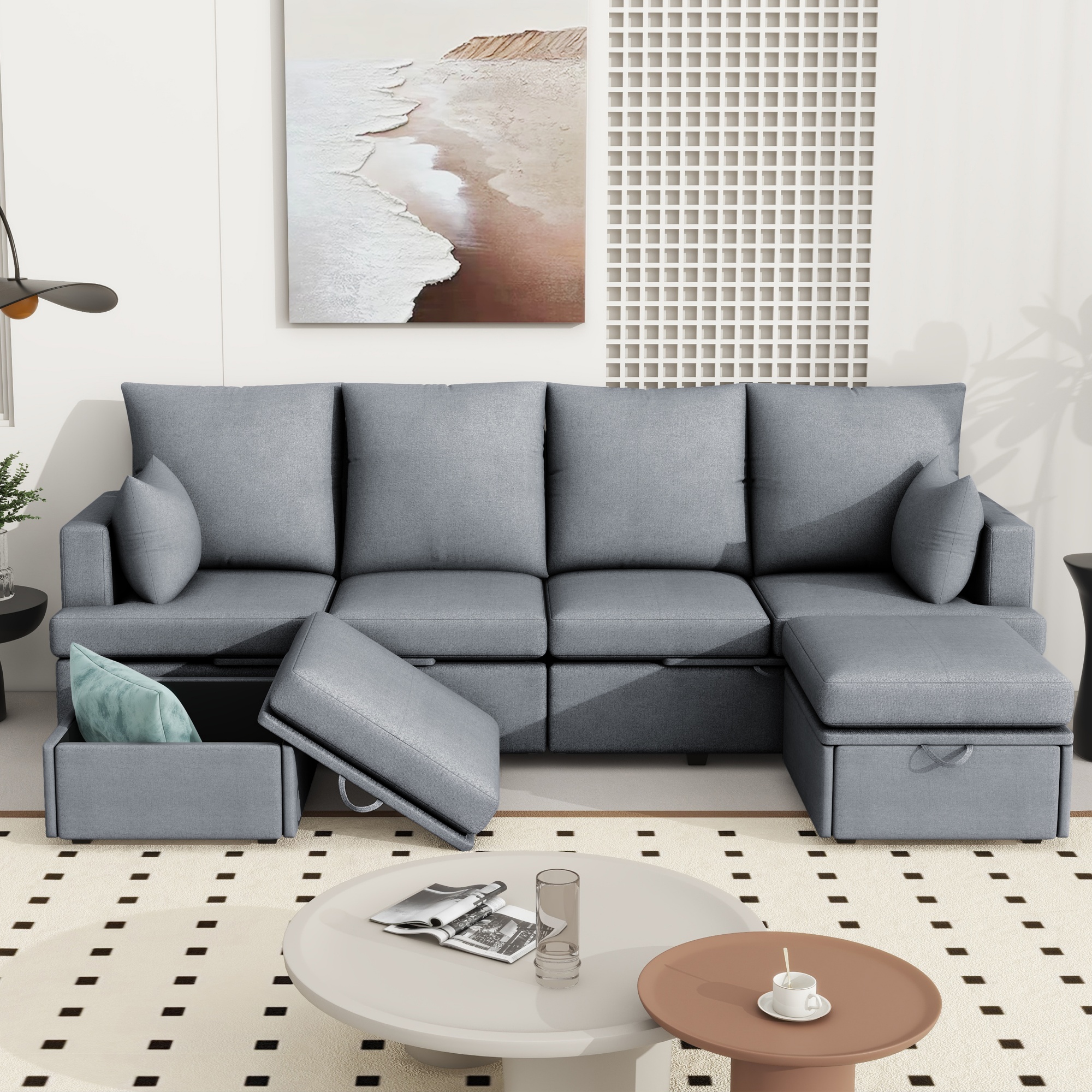 JONPONY Modern U shape Modular Sofa, 6 Seat Chenile sectional Couch Set