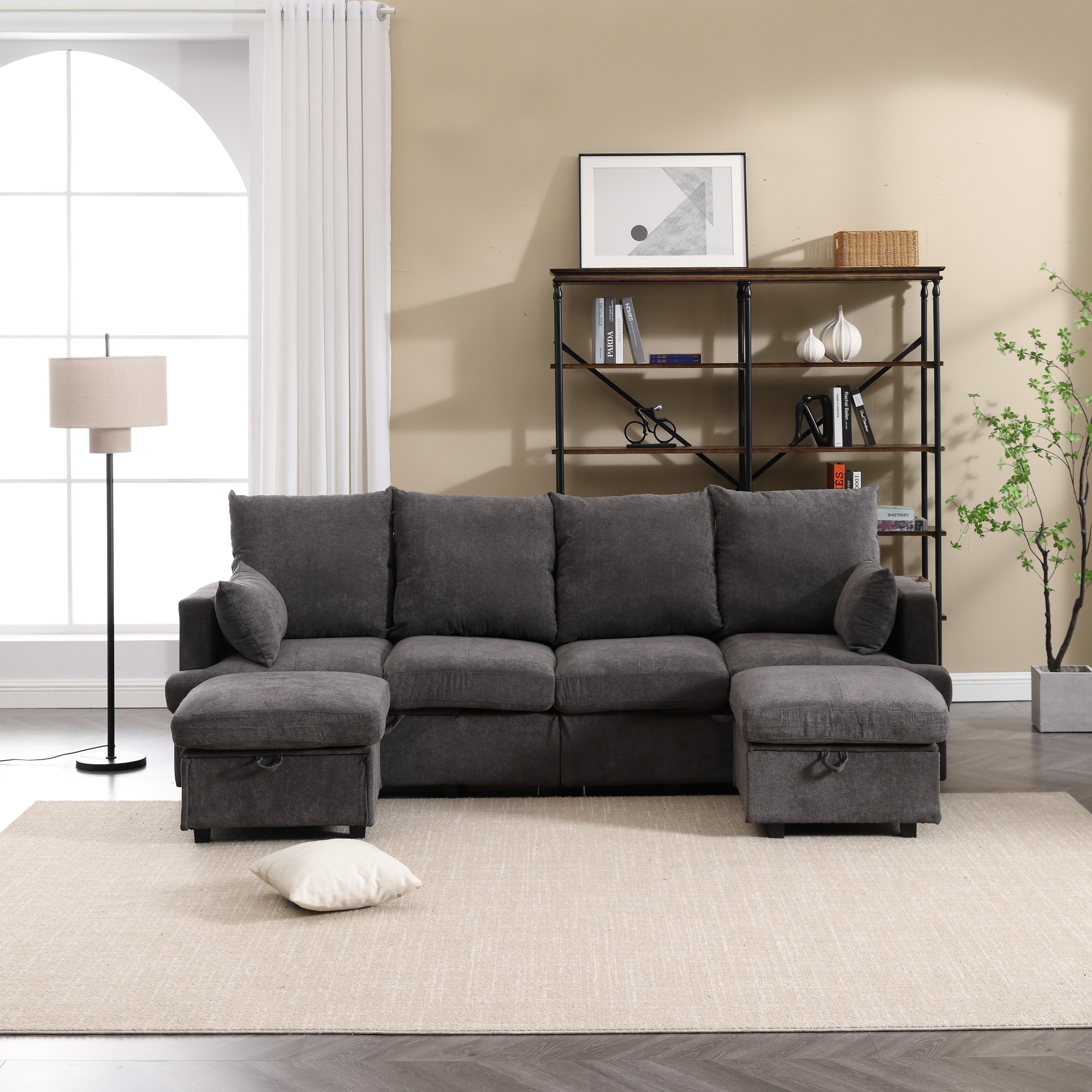 JONPONY Modern U shape Modular Sofa, 6 Seat Chenile sectional Couch Set
