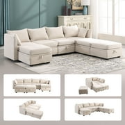 JONPONY 60" Modular Couches and Sofas Sectional with Storage Sectional Sofa U Shaped Sectional Couch with Reversible Chaises, Beige