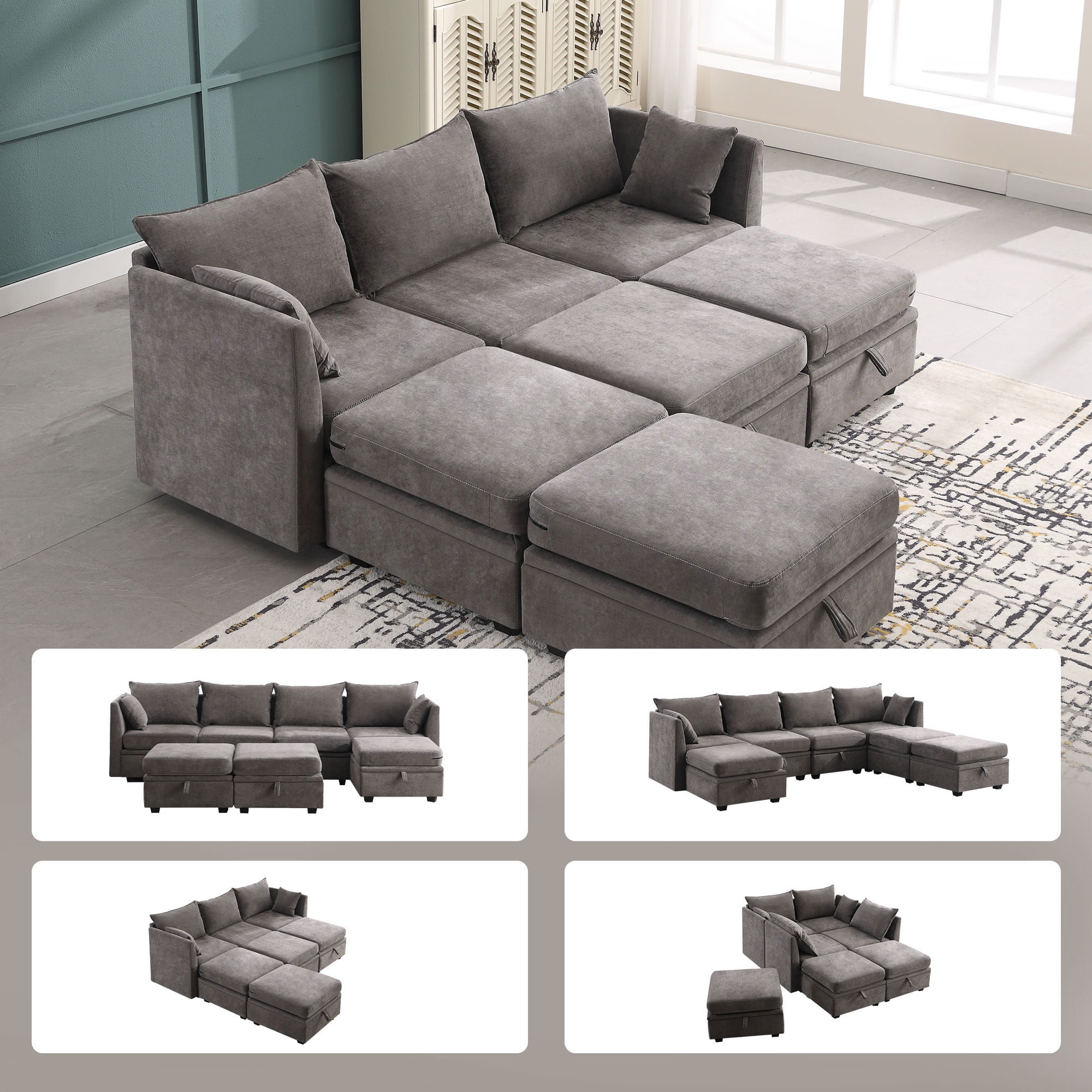 JONPONY 110" Modular Couches and Sofas Sectional with Storage Sectional