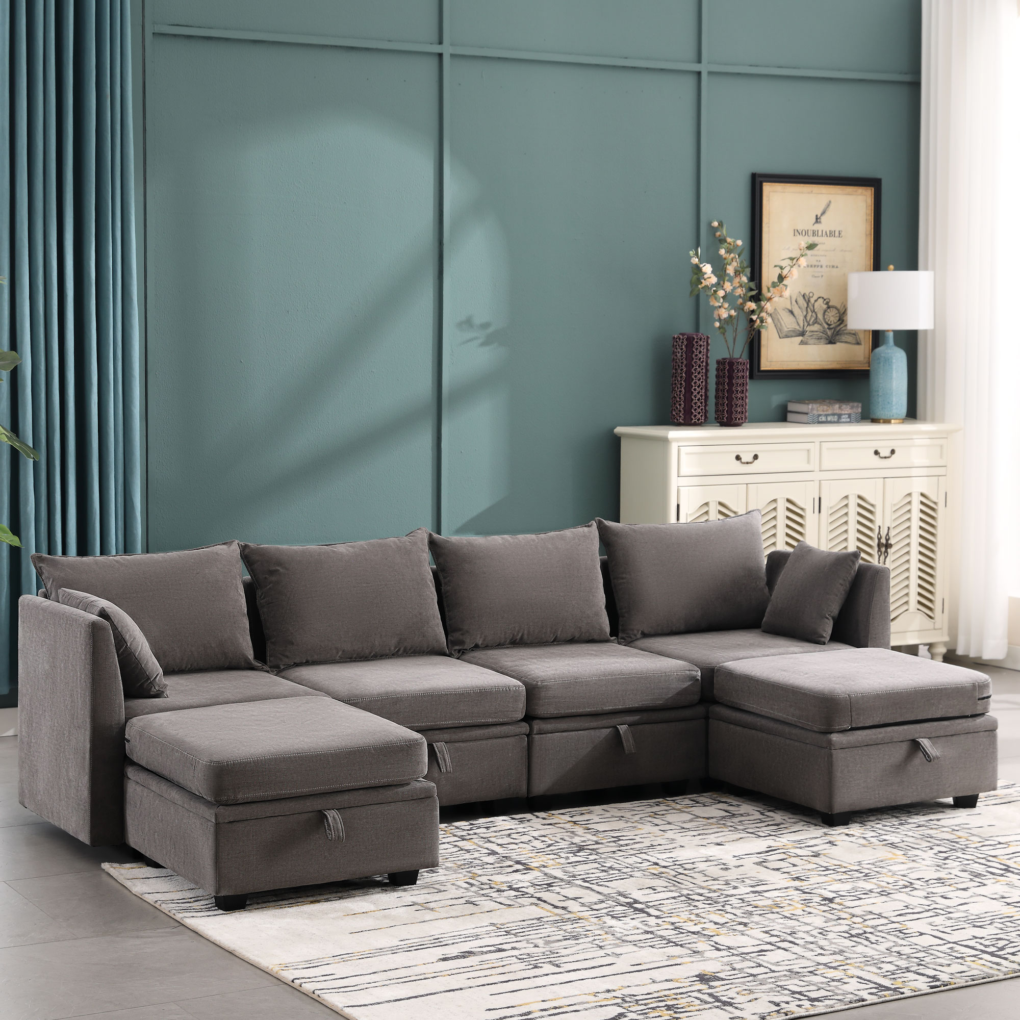 Furmax 78.3'' W Convertible Sleeper LShape Sofa with Storage Chaise