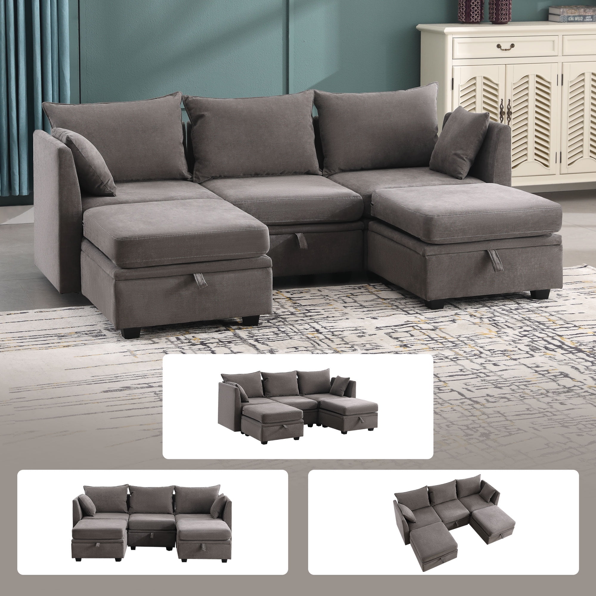 "JONPONY Oversize Living Room 85"" U Shaped Modular Couches and Sofas