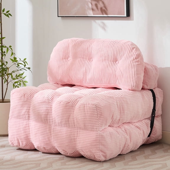 JONPONY Folding Sofa Bed, Convertible Sleeper Chair Couch with Pillow, Foldable Mattress Futon with Back Support, Portable Sleeper Chair Bed Comfort Floor Sofa for Living Room Bedroom, Single, Pink