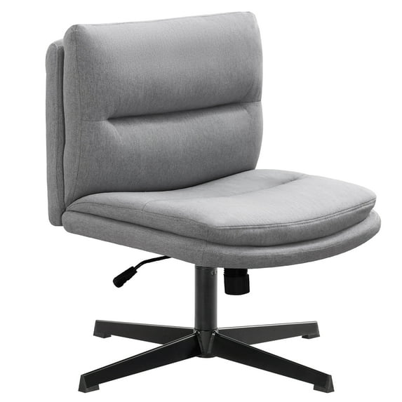 JONPONY Office Chair Armless Criss Cross Legged Chair No Wheels, Comfy Home Office Desk Chairs, Adjustable Swivel Padded Fabric Vanity Task Computer Chair,Light Grey