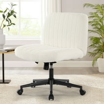 JONPONY Office Chair Armless Desk Chair with Wheels, PU Padded Wide Seat Home Office Chairs, 115° Rocking Mid Back Cute Computer Chair for Bedroom, Vanity, Makeup,White
