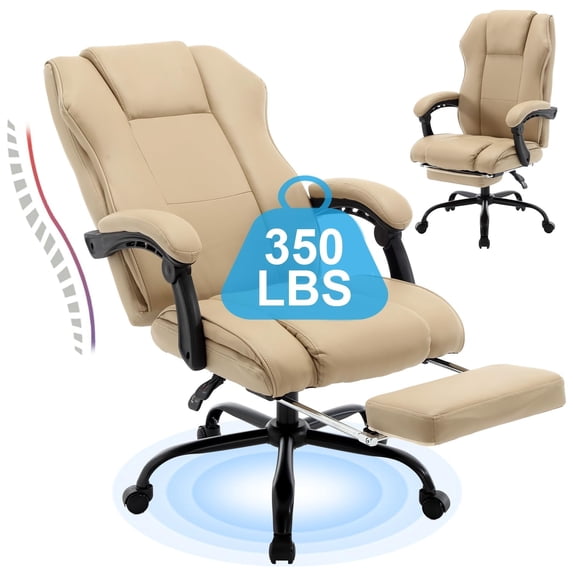 JONPONY Office Chair,Reclining Office Chairs with Footrest, PU Leather Computer Chairs,High Back Recliner Desk Chairs,Managerial Executive Chairs,Ergonomic Home Office Desk Chair,Beige