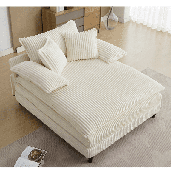 JONPONY Oversized 64''x54'' Chaise Lounge Chair Indoor, Upholstered Sofa Bed, Sleeper Couch Reading Chairs Fluffy Plush Faux Fur Cloud Sofas Couches with Adjustable Back for Living Room, Beige