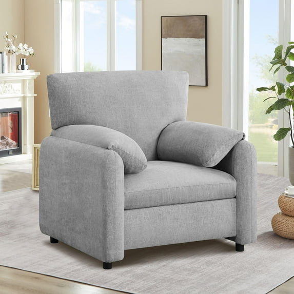 JONPONY Oversized Accent Chairs, 39" Wide Single Sofa Chair with Comfy Upholstered, Modern Chenille Lounge Chair, Comfortable Reading Chair for Living Room & Bedroom (Grey, 1 Pack)