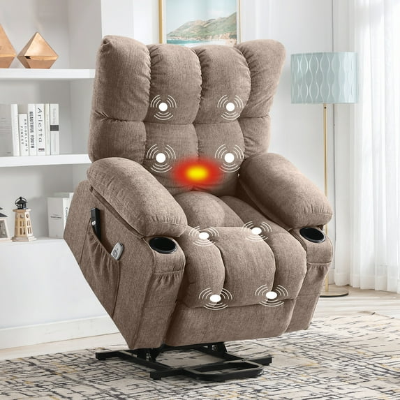 JONPONY Power Lift Recliner Chair for Elderly with Heat and Vibration Massage Recliner Chair with USB Charge Port for Living Room- Infinite Position, Side Pocket,Brown