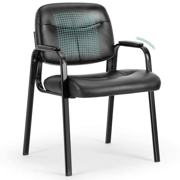 JONPONY PU Leather Guest Chair with Padded Armrests, Separate Backrest & Seat Cushion, Comfortable Office Chair for Reception, Conference, and Waiting Rooms, Black, Single