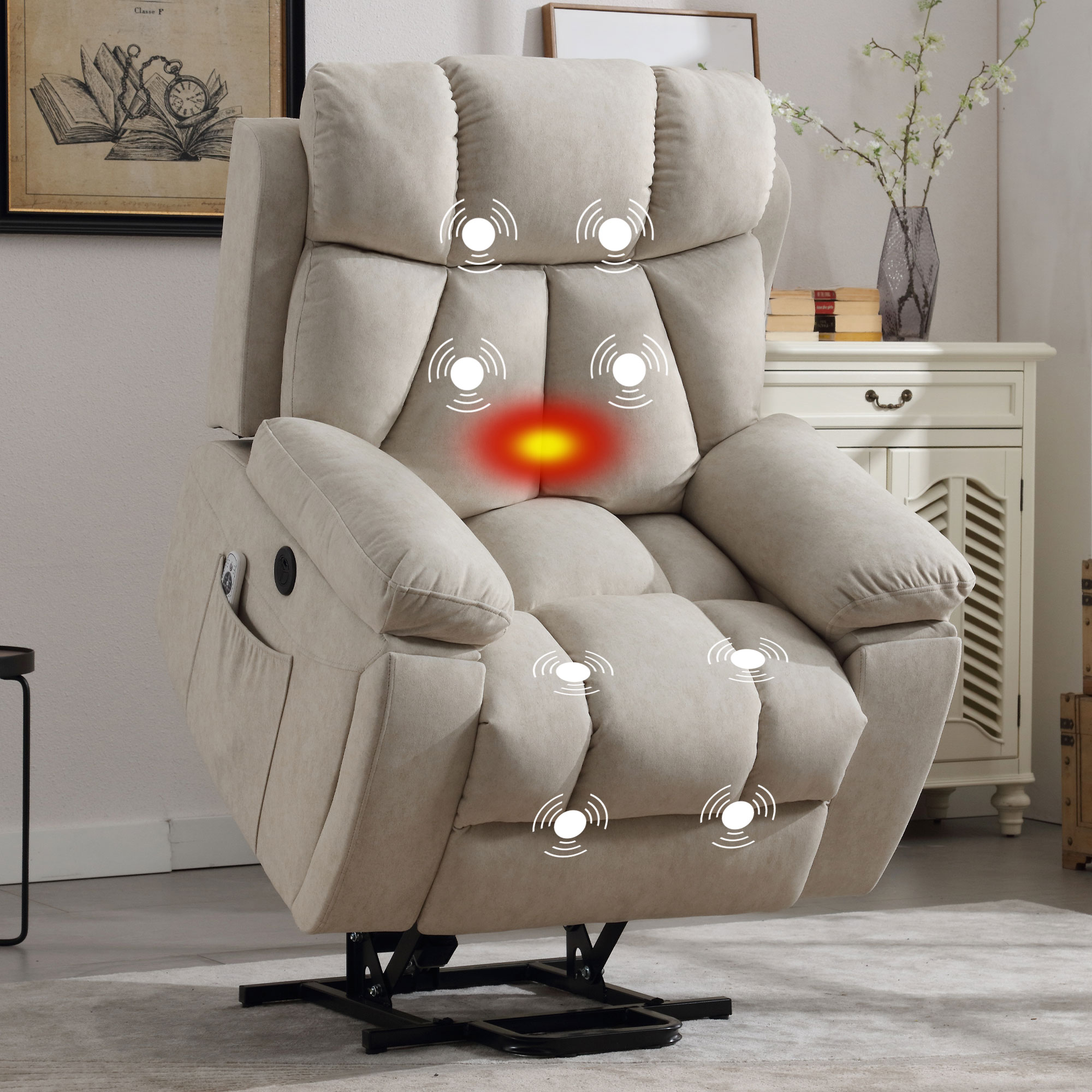 Better Homes & Gardens Tufted Push Back Recliner, Beige Fabric