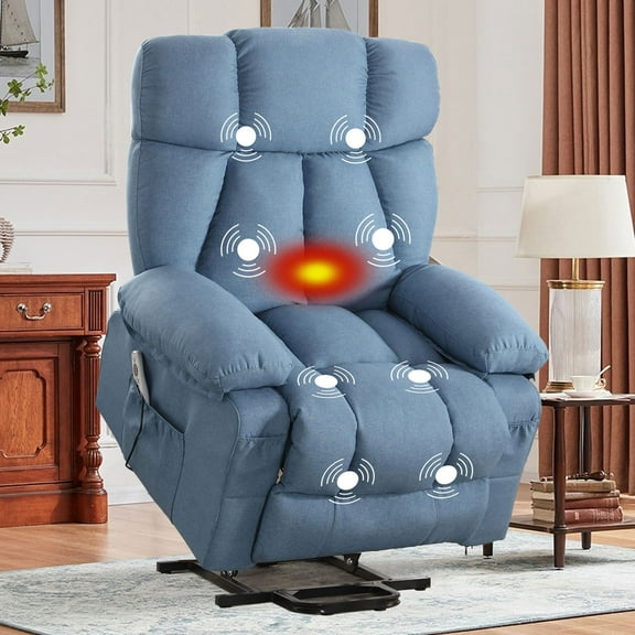 JONPONY Power Lift Recliner Chair Recliners for Elderly with Heat and Massage Recliner Chair for Living Room with Infinite Position and Side Pocket,USB Charge Port,Blue