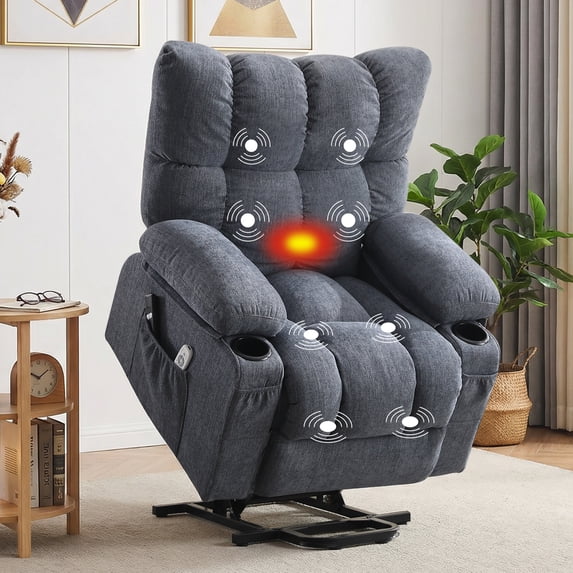 JONPONY Power Lift Recliner Chair Recliners for Elderly with Heat and Massage Recliner Chair for Living Room with Infinite Position and Side Pocket,USB Charge Port,Blue