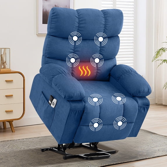 JONPONY Power Lift Recliner Chair for Elderly with Heat and Massage, USB Charge Port and Side Pocket, for Living Room, Blue