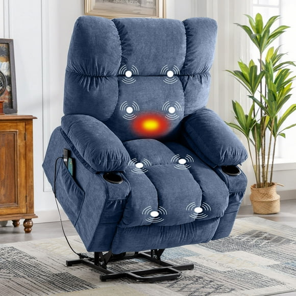 JONPONY Power Lift Recliner Chair Recliners for Elderly with Heat and Massage Recliner Chair for Living Room with Infinite Position and Side Pocket,USB Charge Port,Blue