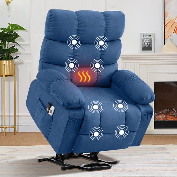 JONPONY Power Lift Recliner Chair for Elderly with Heat and Massage, USB Charge Port and Side Pocket, for Living Room, Blue