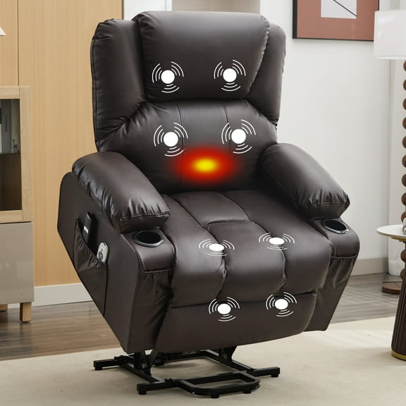 JONPONY Power Lift Recliner Chair Recliners for Elderly with Heat and Massage Recliner Chair for Living Room with Infinite Position and Side Pocket,USB Charge Port,Brown