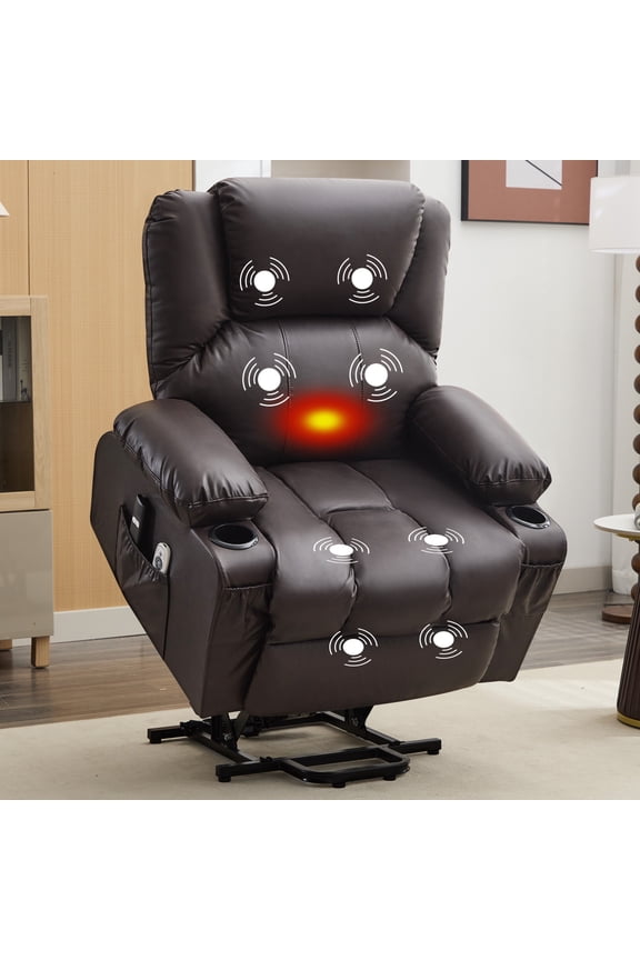 Power Lift Recliner Chair Recliners for Elderly with Heat and Massage Recliner Chair for Living Room with Infinite Position and Side Pocket,USB Charge Port,Brown