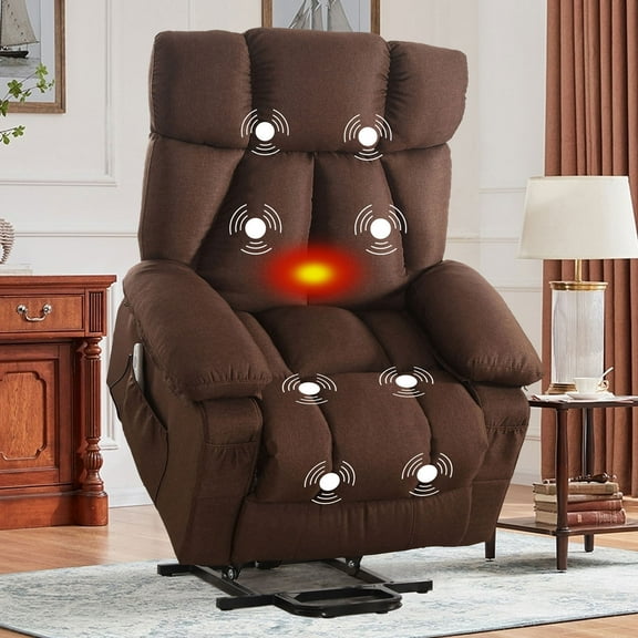JONPONY Power Lift Recliner Chair Recliners for Elderly with Heat and Massage Recliner Chair for Living Room with Infinite Position and Side Pocket,USB Charge Port,Brown