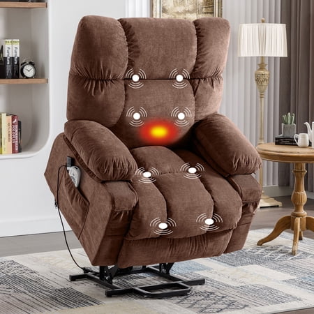 JONPONY Power Lift Recliner Chair Recliners for Elderly with Heat and Massage Recliner Chair for Living Room with Infinite Position and Side Pocket,USB Charge Port,Brown