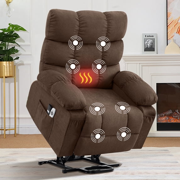 JONPONY Power Lift Recliner Chair for Elderly with Heat and Massage, USB Charge Port and Side Pocket, for Living Room, Brown