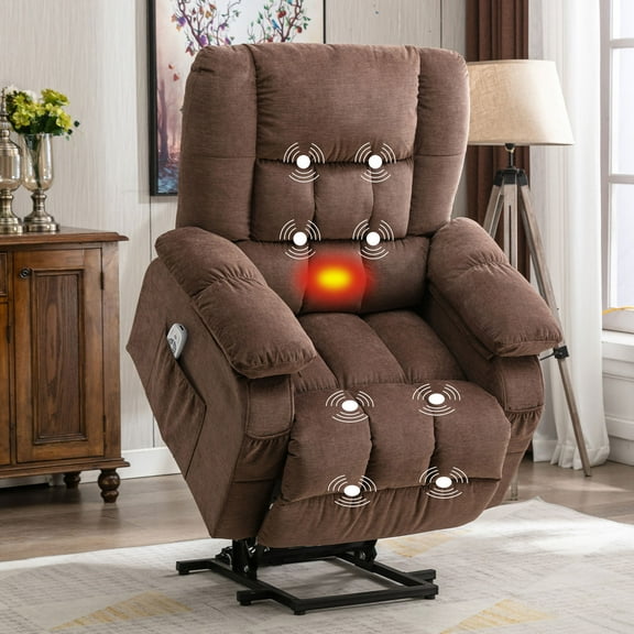 JONPONY Power Lift Recliner Chair Recliners for Elderly with Heat and Massage Recliner Chair for Living Room with Infinite Position and Side Pocket,USB Charge Port,Brown