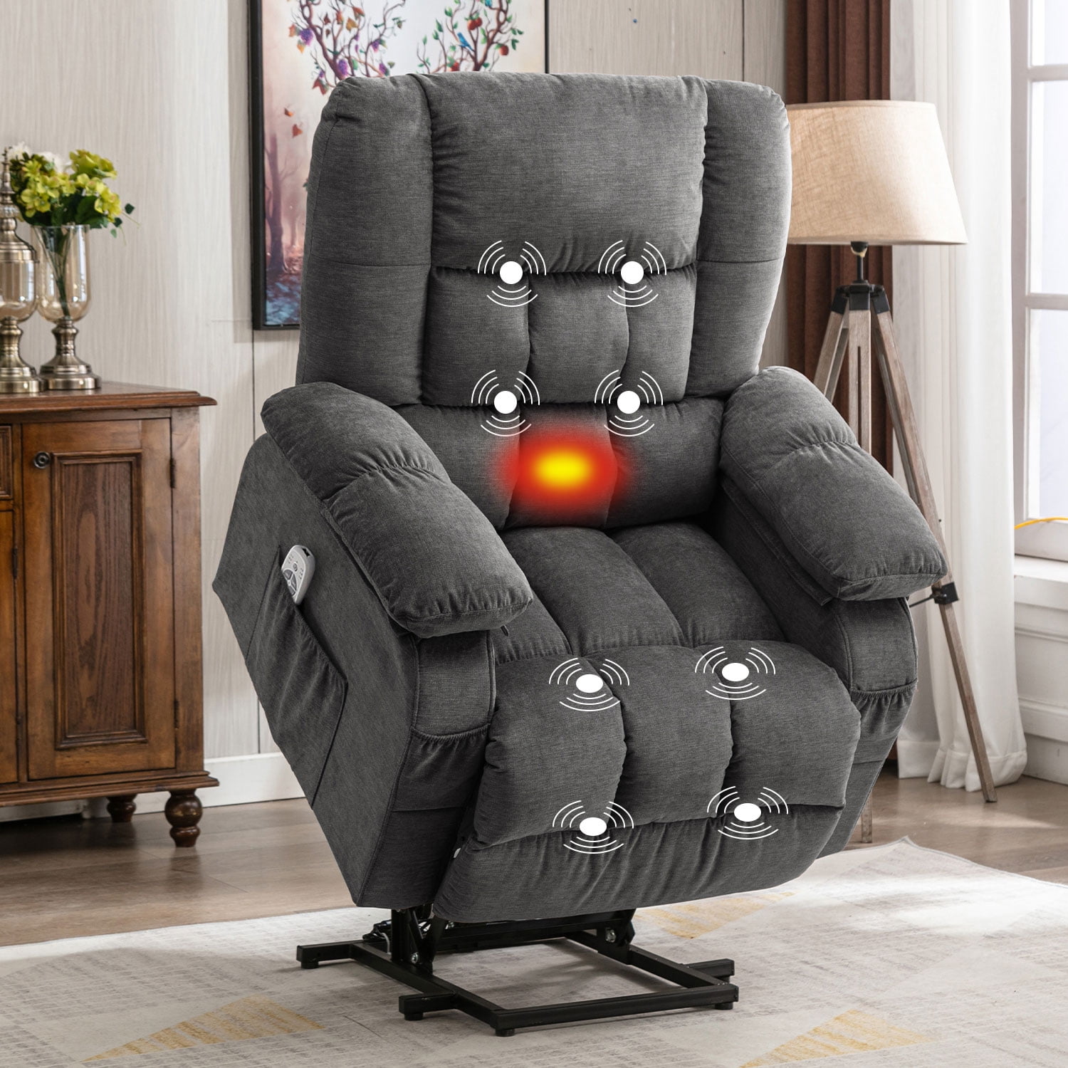 JONPONY Power Lift Recliner Chair Recliners for Elderly with Heat and Massage Recliner Chair for Living Room with Infinite Position and Side Pocket,USB Charge Port,Grey