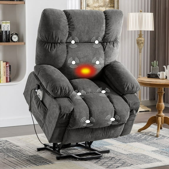 JONPONY Power Lift Recliner Chair Recliners for Elderly with Heat and Massage Recliner Chair for Living Room with Infinite Position and Side Pocket,USB Charge Port,Grey