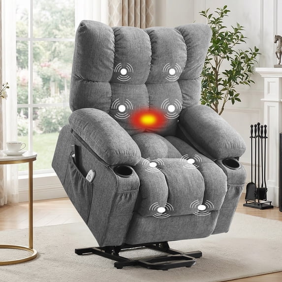 JONPONY Power Lift Recliner Chair Recliners for Elderly with Heat and Massage Recliner Chair for Living Room with Infinite Position and Side Pocket,USB Charge Port,Grey