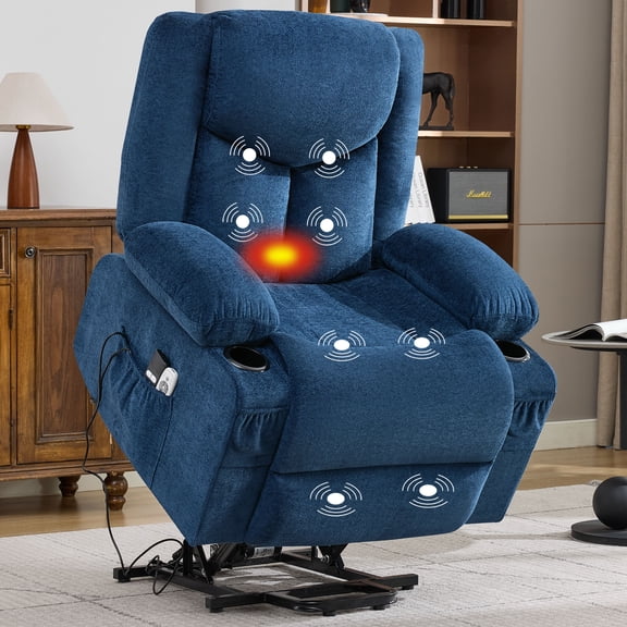 JONPONY Power Lift Recliner Chair Recliners with Heat and Massage Recliner Chair for Living Room with Infinite Position and Side Pocket,USB Charge Port,Blue