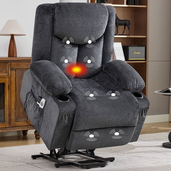 JONPONY Power Lift Recliner Chair Recliners with Heat and Massage Recliner Chair for Living Room with Infinite Position and Side Pocket,USB Charge Port,Grey